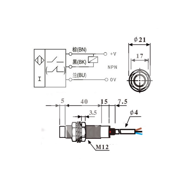 LJ12A34Z/BX LJ12A LJ12A3 NPN M12 636VDC 4 Meter Inductive Metal